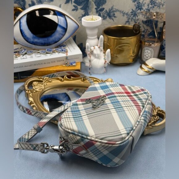 🆕 VIVIENNE WESTWOOD 🧿 NWOT Anna Camera Bag, Red/Blue Madras Check - AUTHENTIC - Picture 13 of 14